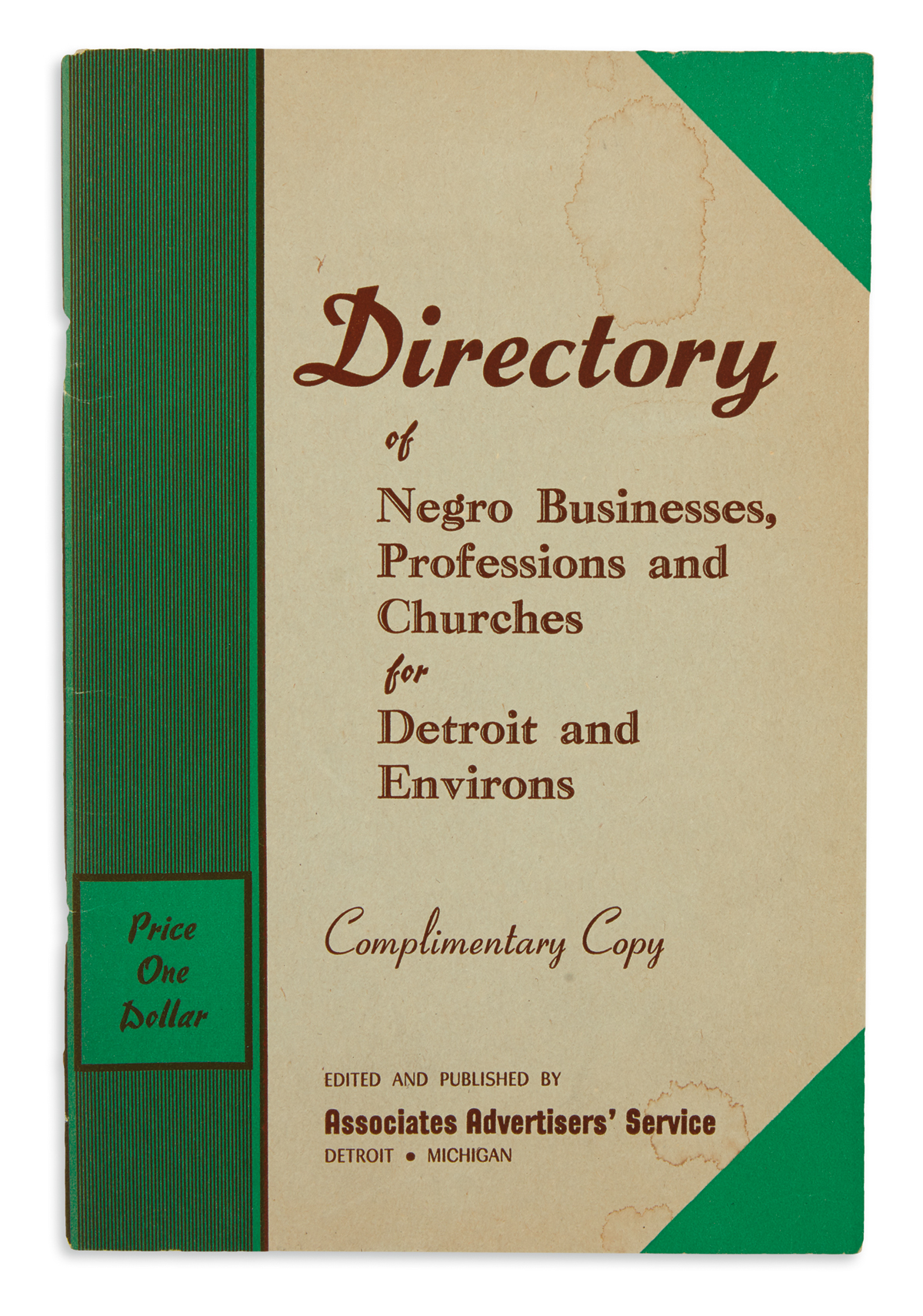 (BUSINESS.) Directory of Negro Businesses, Professions and Churches for Detroit and Environs.